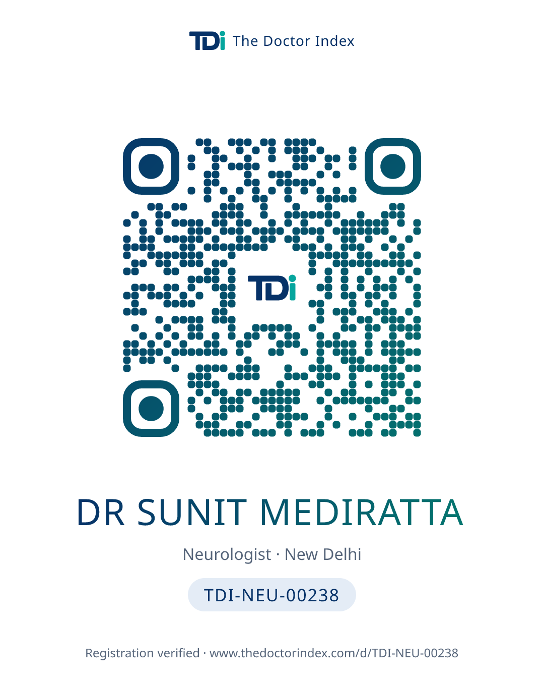 QR card for Dr Sunit Mediratta, TDI-NEU-00238