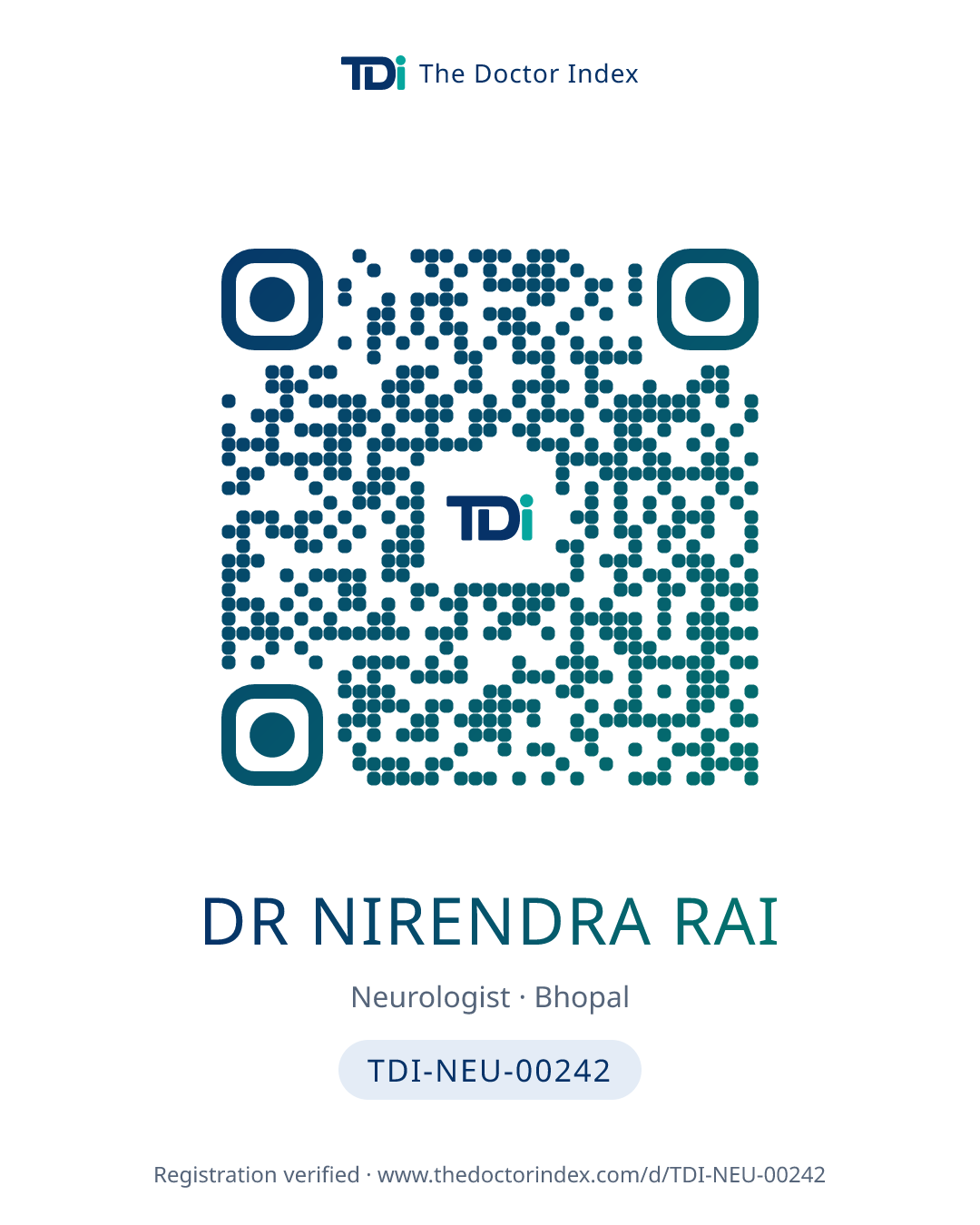 QR card for Dr Nirendra Rai, TDI-NEU-00242