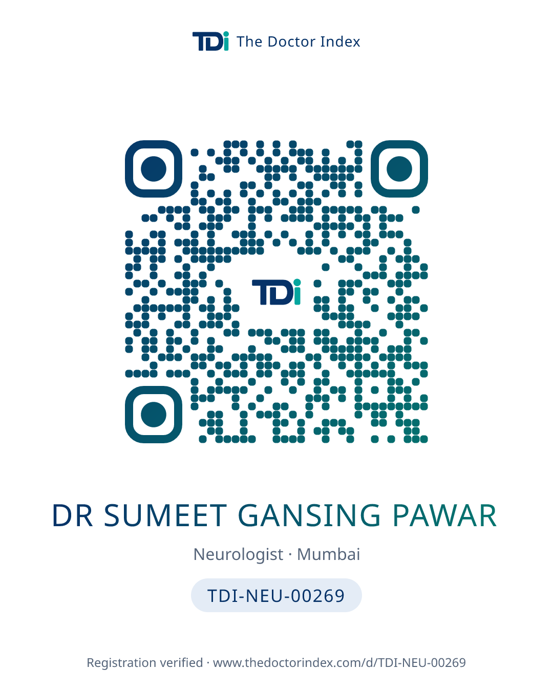QR card for Dr Sumeet Gansing Pawar, TDI-NEU-00269