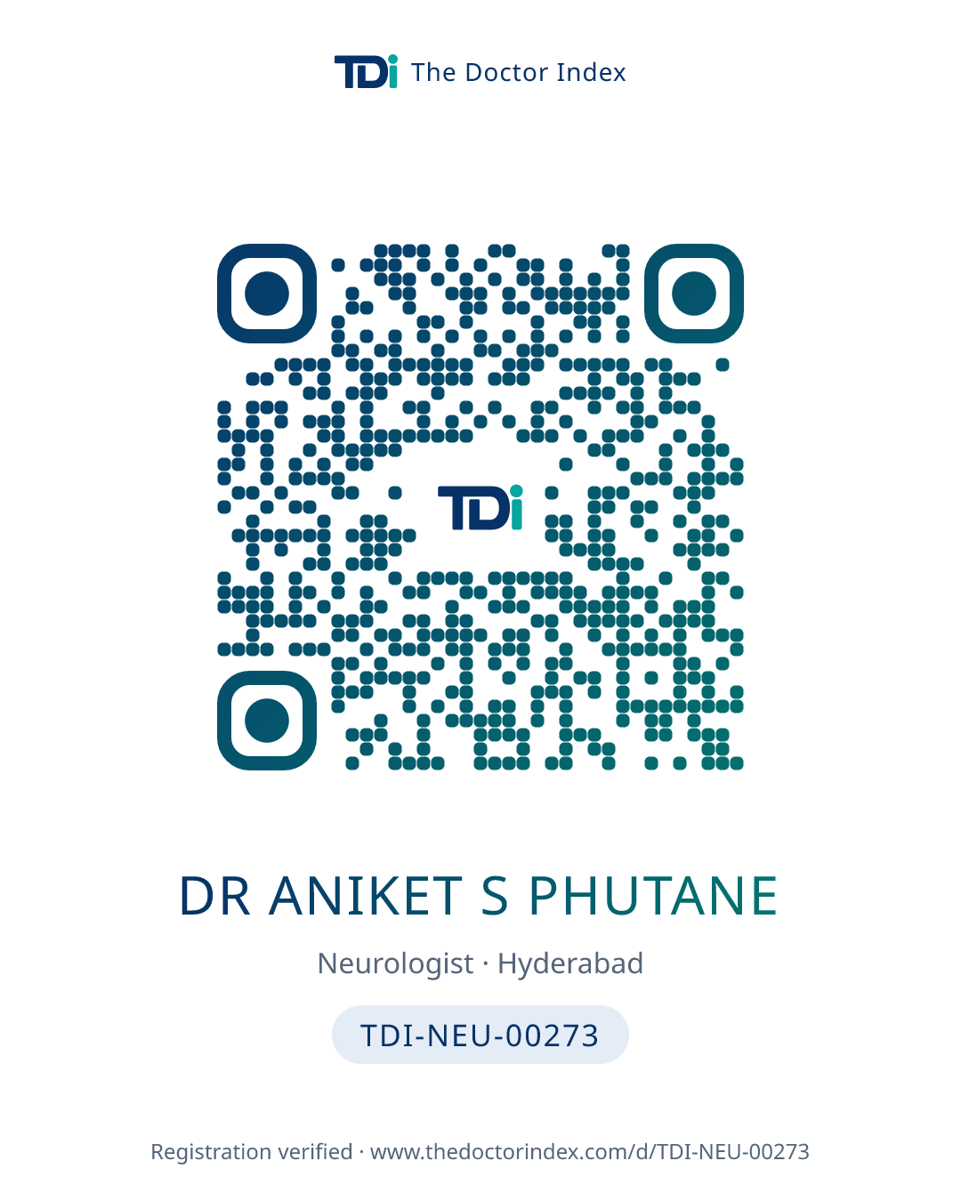 QR card for Dr Aniket S Phutane, TDI-NEU-00273