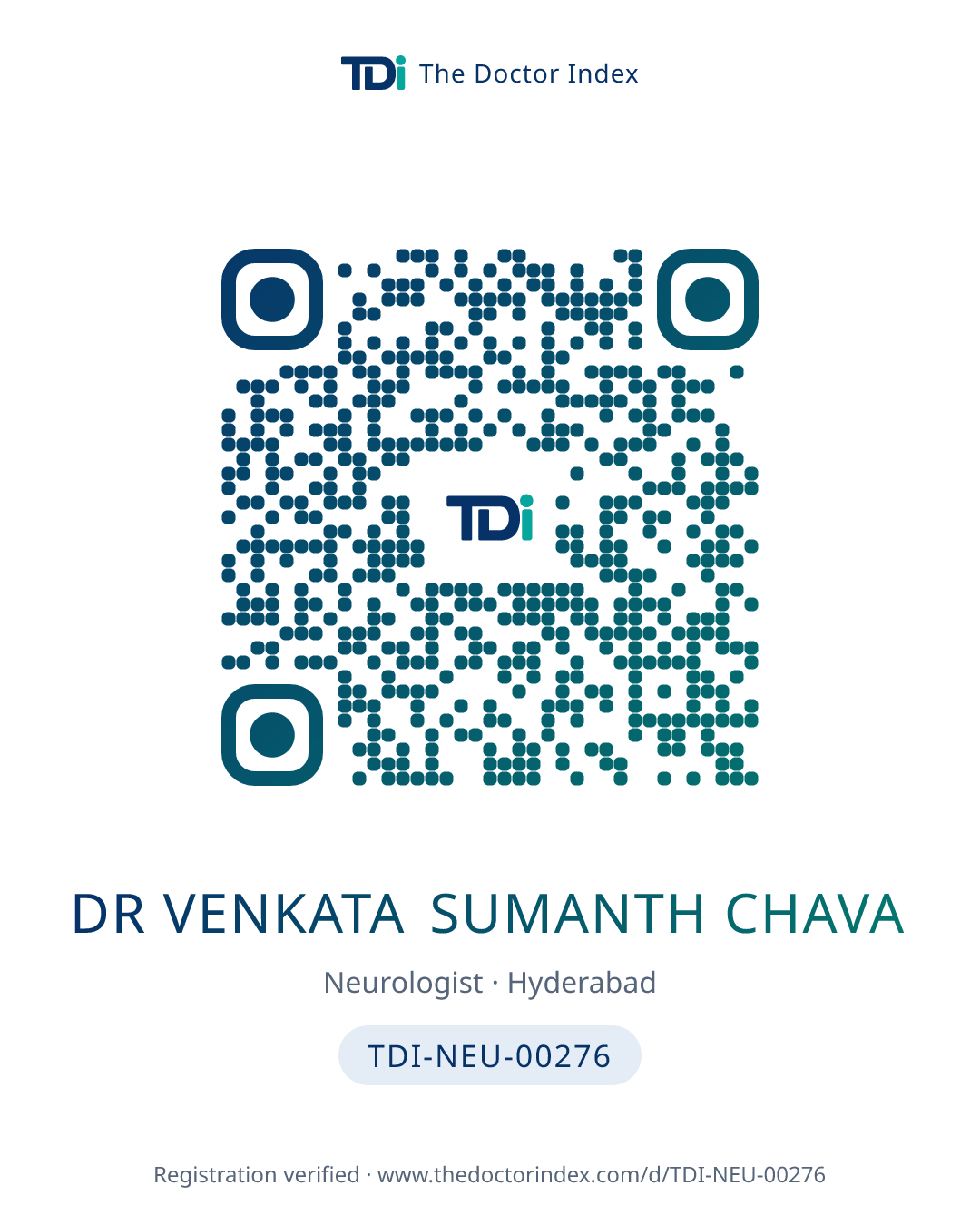 QR card for Dr Venkata Sumanth Chava, TDI-NEU-00276