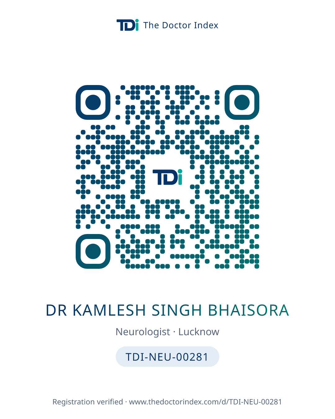 QR card for Dr Kamlesh Singh Bhaisora, TDI-NEU-00281