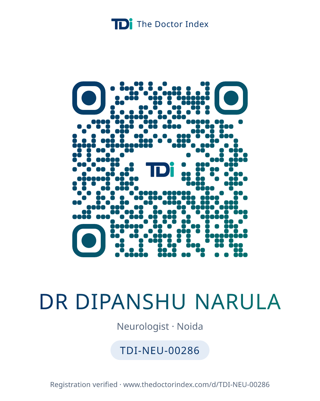 QR card for Dr Dipanshu Narula, TDI-NEU-00286