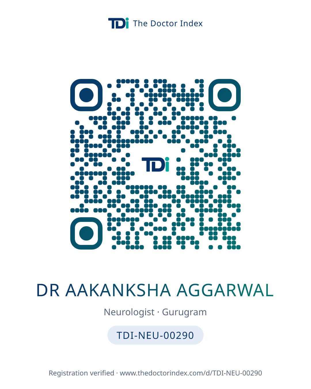 QR card for Dr Aakanksha Aggarwal, TDI-NEU-00290