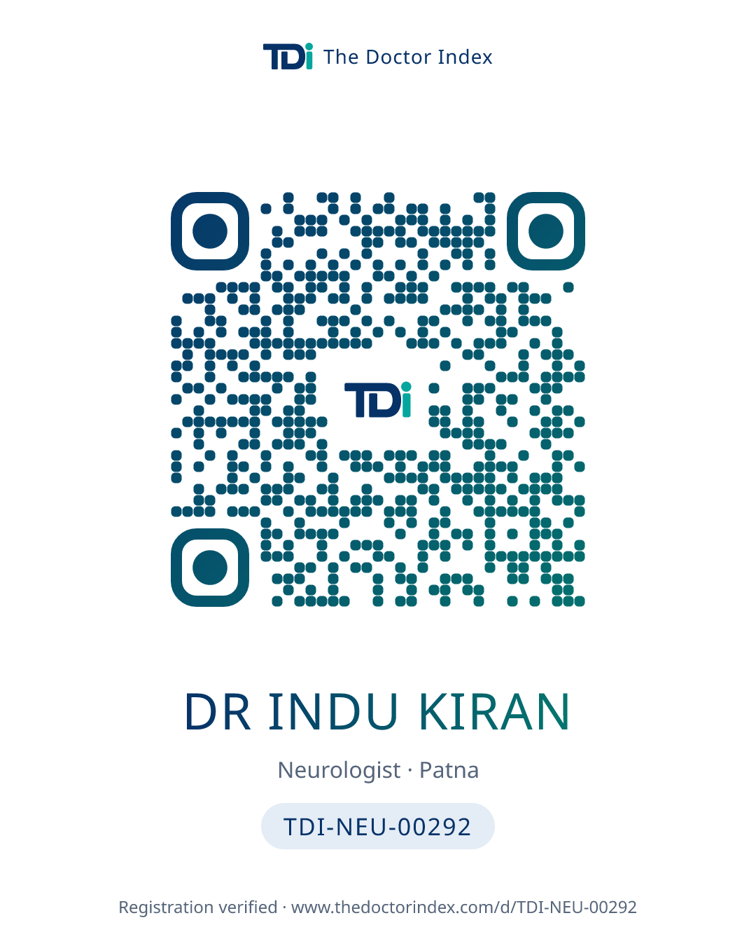 QR card for Dr Indu Kiran, TDI-NEU-00292