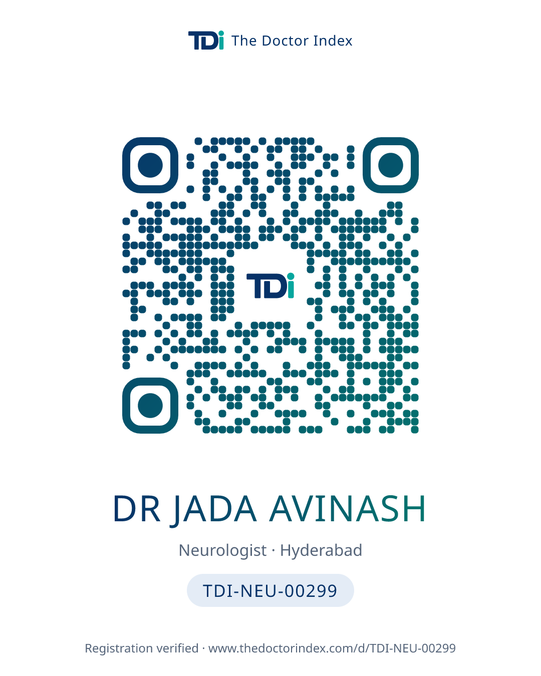QR card for Dr Jada Avinash, TDI-NEU-00299