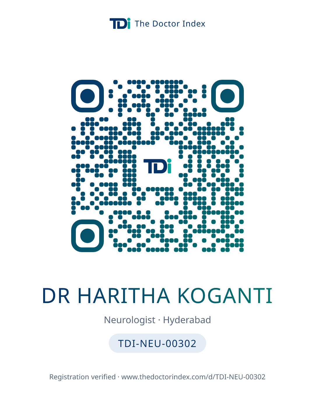 QR card for Dr Haritha Koganti, TDI-NEU-00302