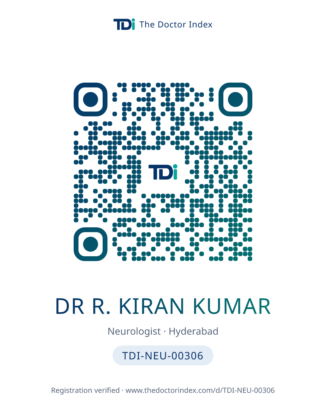 QR card for Dr R. Kiran Kumar, TDI-NEU-00306