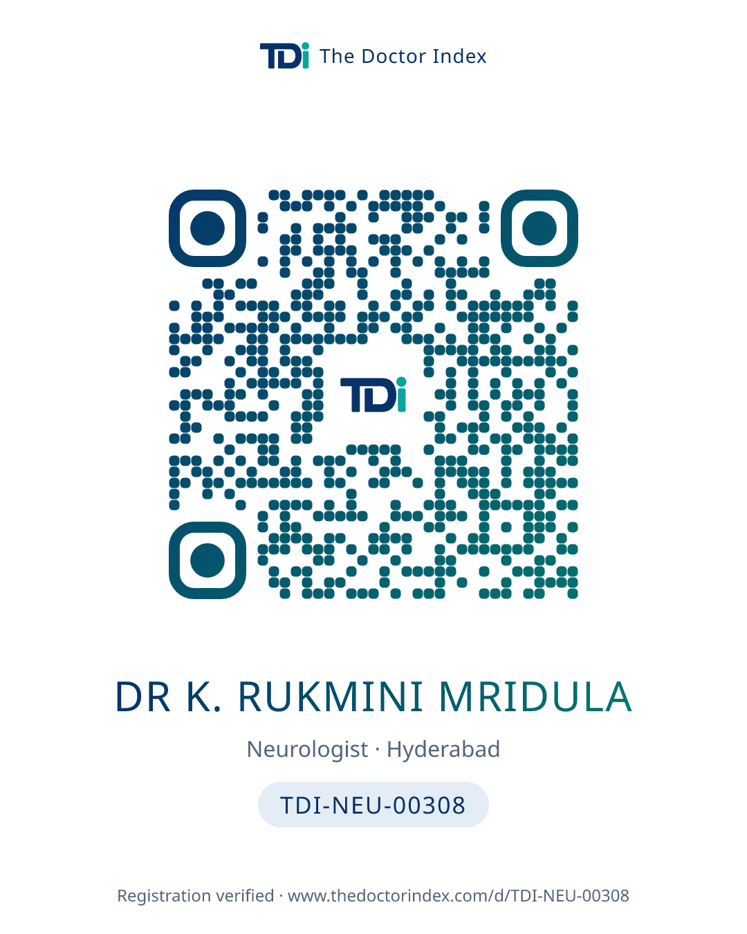 QR card for Dr K. Rukmini Mridula, TDI-NEU-00308