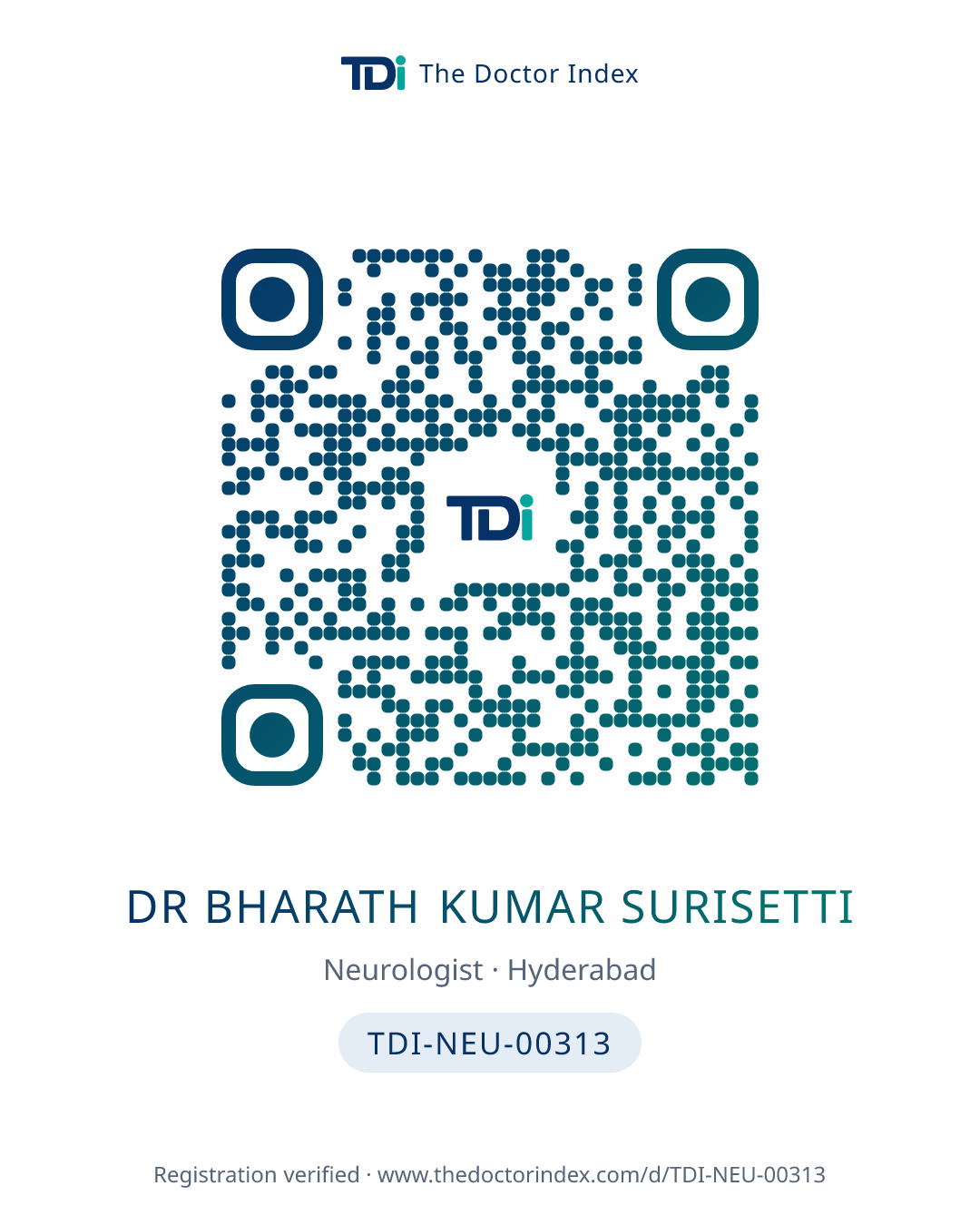 QR card for Dr Bharath Kumar Surisetti, TDI-NEU-00313