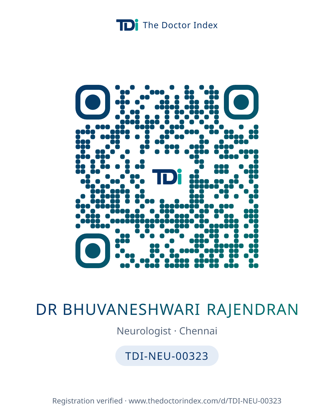 QR card for Dr Bhuvaneshwari Rajendran, TDI-NEU-00323