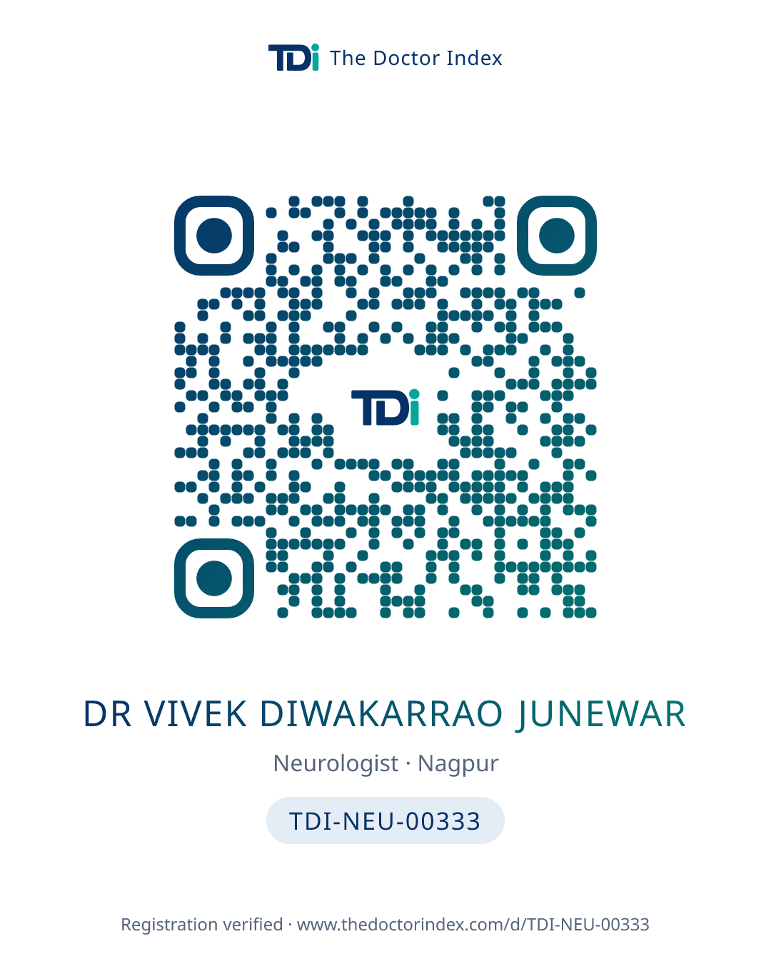 QR card for Dr Vivek Diwakarrao Junewar, TDI-NEU-00333