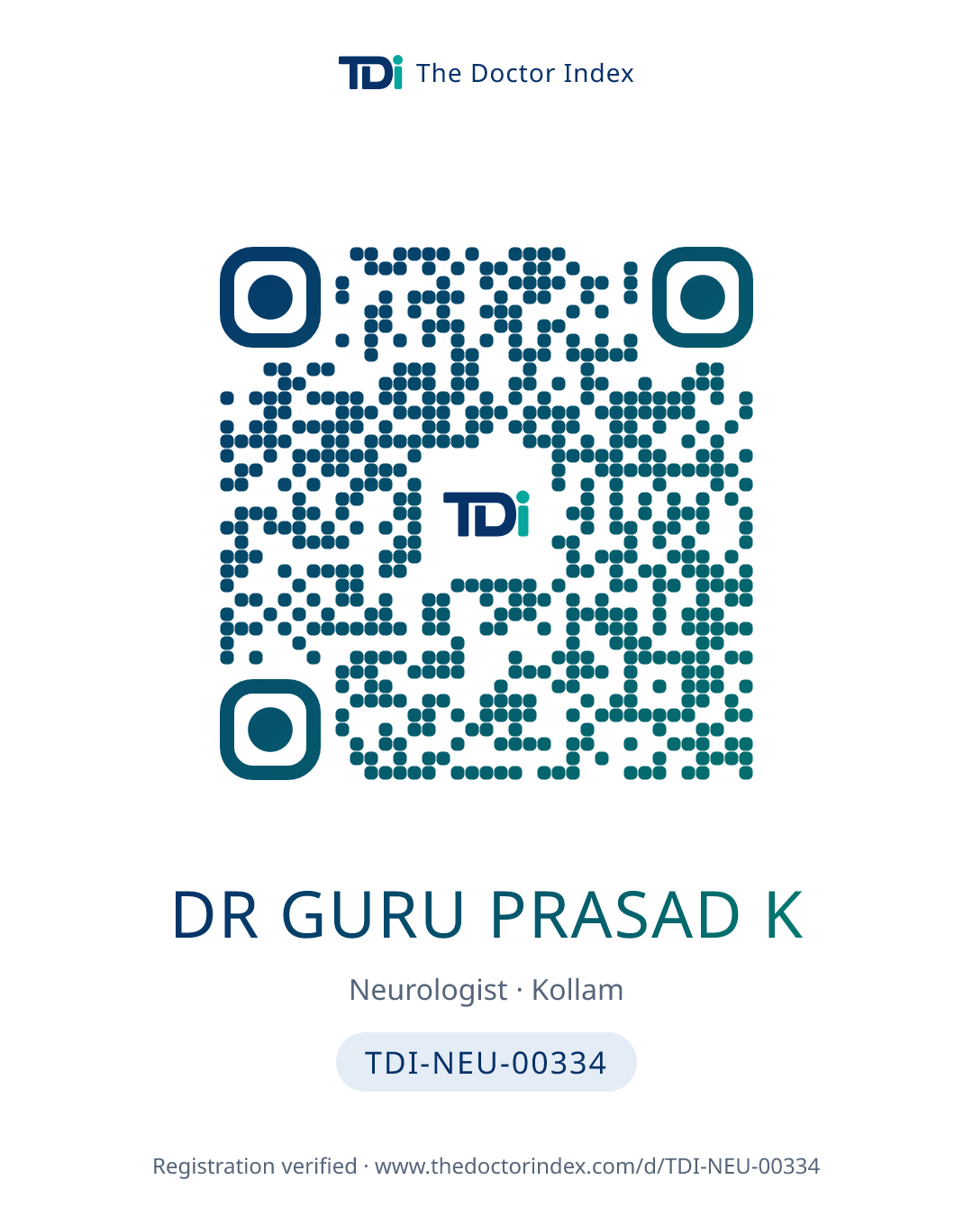 QR card for Dr Guru Prasad K, TDI-NEU-00334