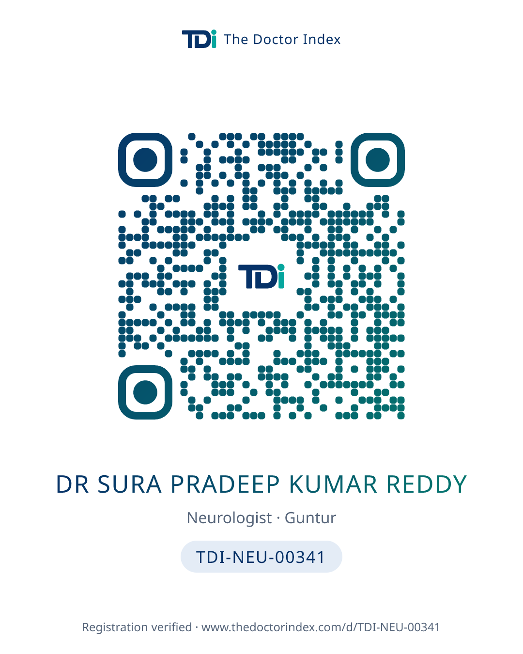 QR card for Dr Sura Pradeep Kumar Reddy, TDI-NEU-00341