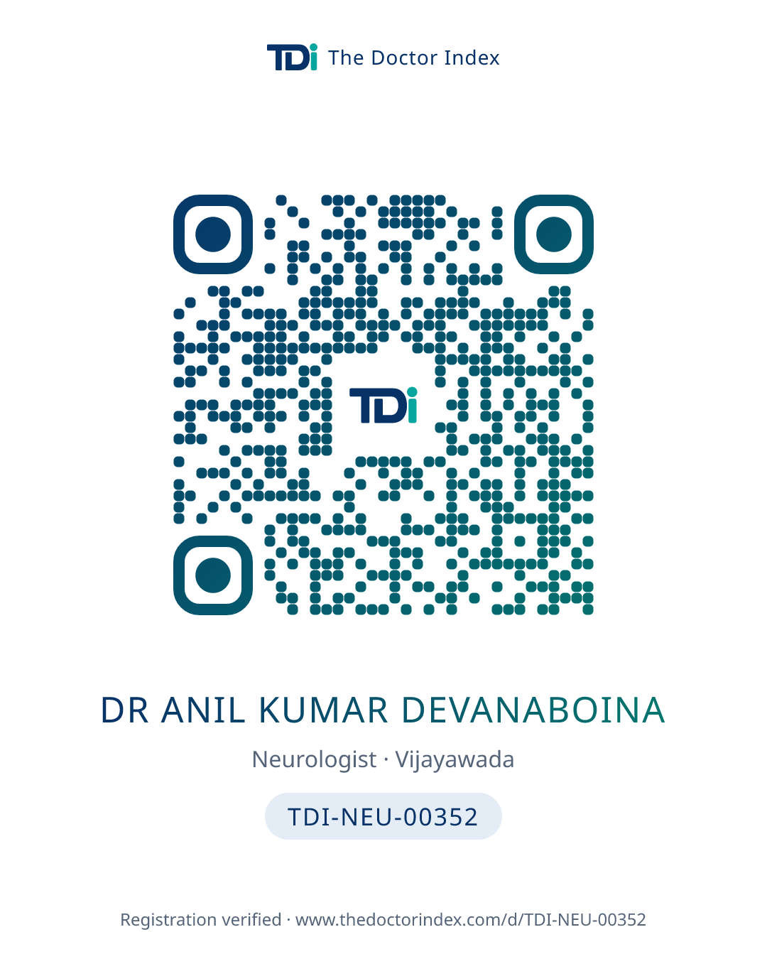 QR card for Dr Anil Kumar Devanaboina, TDI-NEU-00352