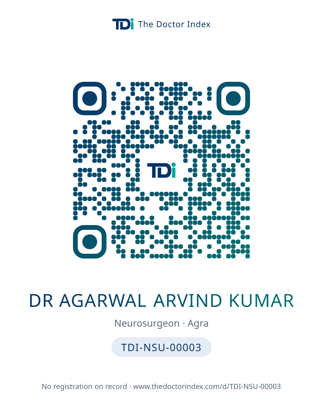 QR card for Dr Agarwal Arvind Kumar, TDI-NSU-00003
