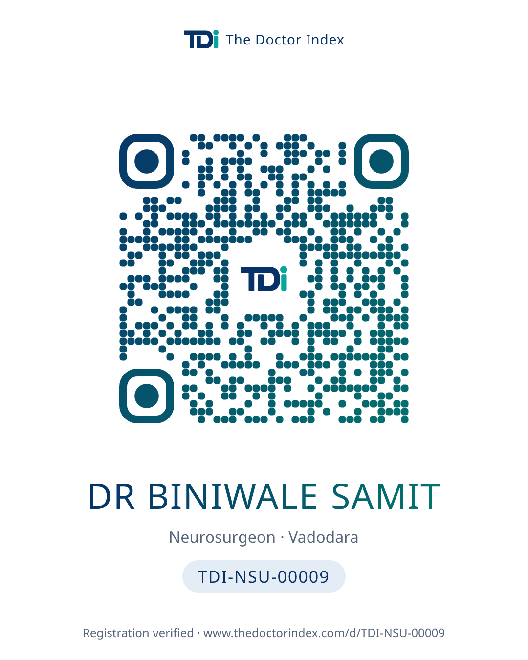 QR card for Dr Biniwale Samit, TDI-NSU-00009
