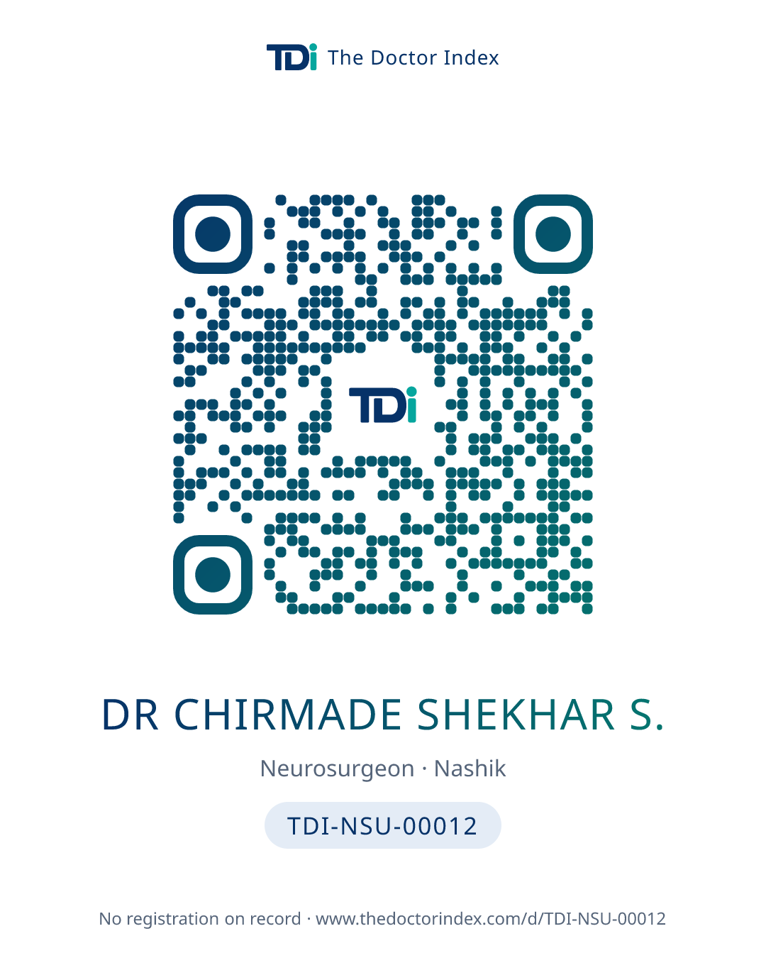 QR card for Dr Chirmade Shekhar S., TDI-NSU-00012