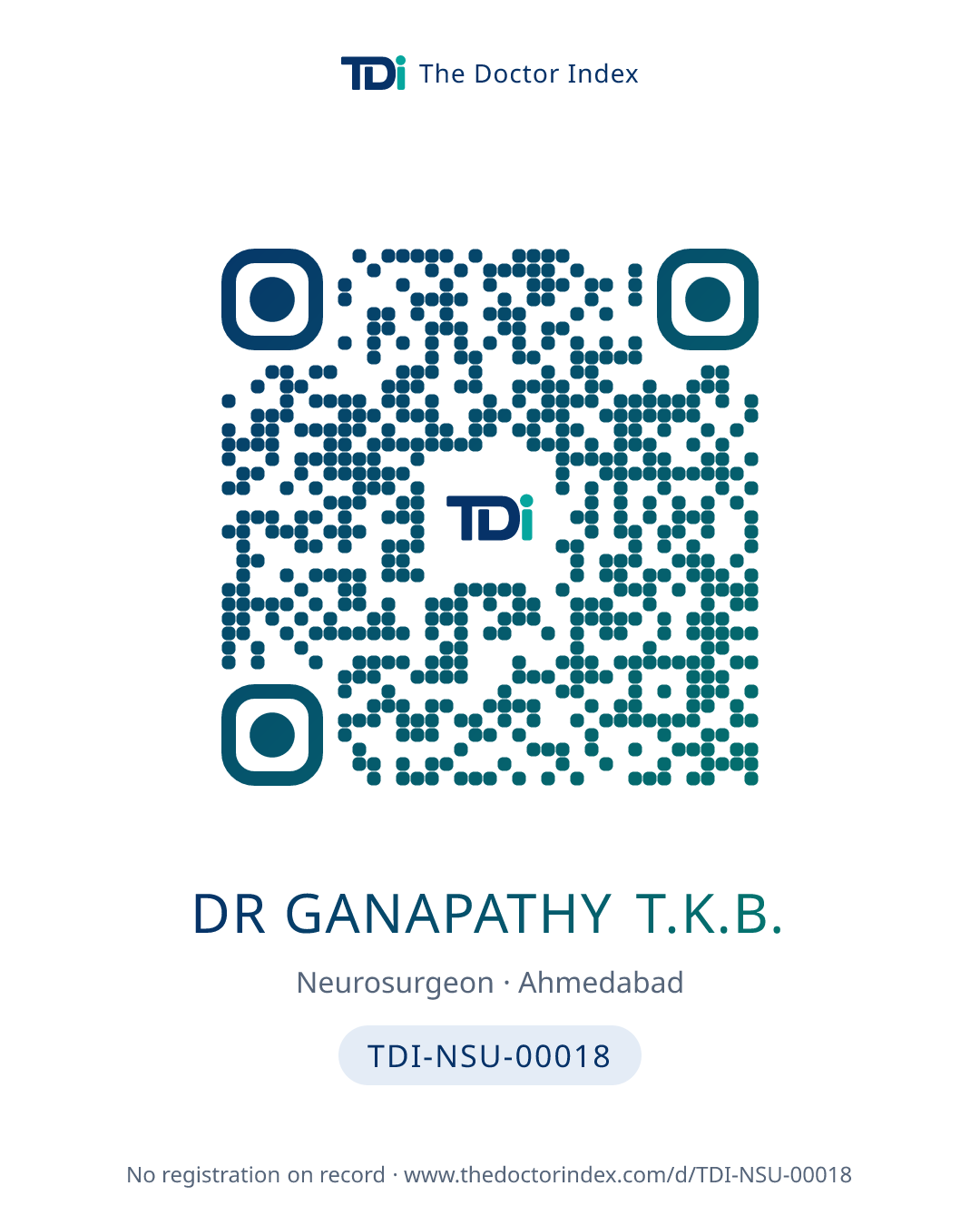 QR card for Dr Ganapathy T.K.B., TDI-NSU-00018
