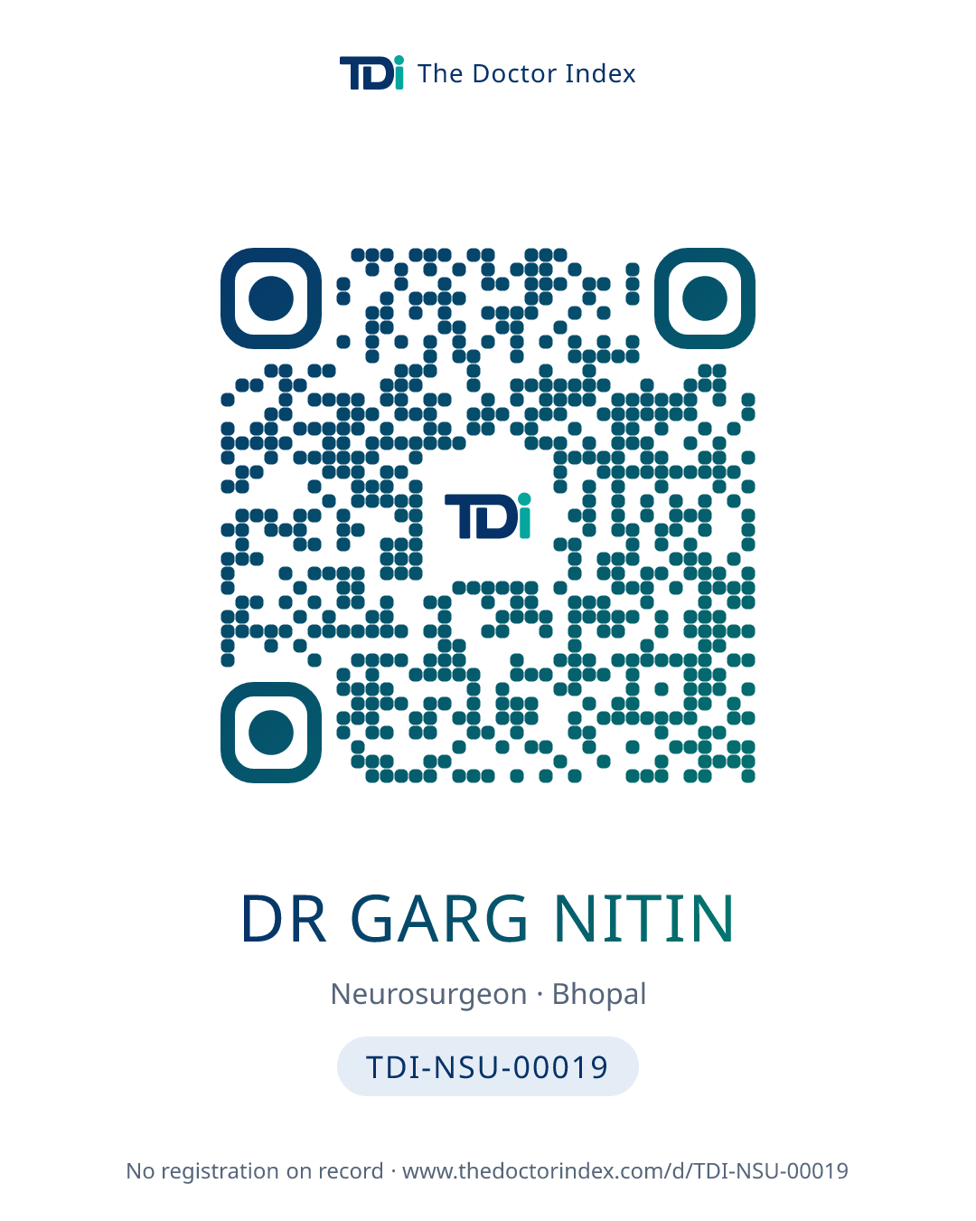 QR card for Dr Garg Nitin, TDI-NSU-00019