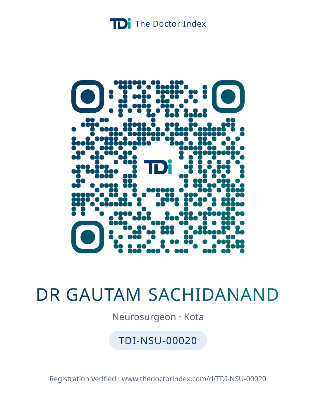 QR card for Dr Gautam Sachidanand, TDI-NSU-00020