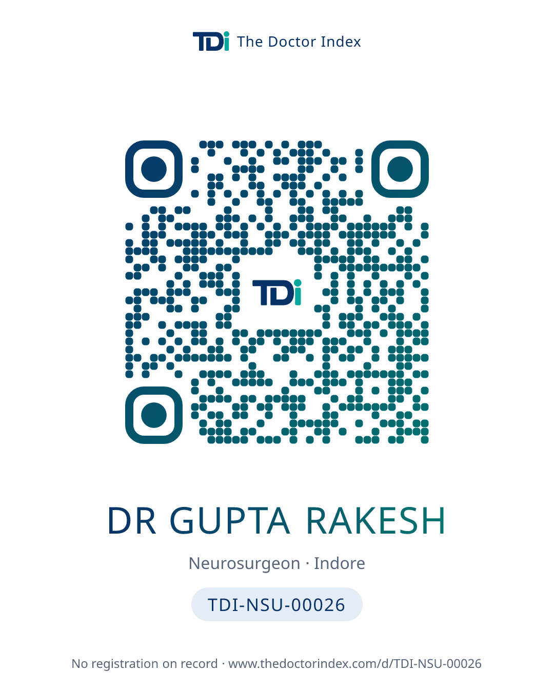 QR card for Dr Gupta Rakesh, TDI-NSU-00026