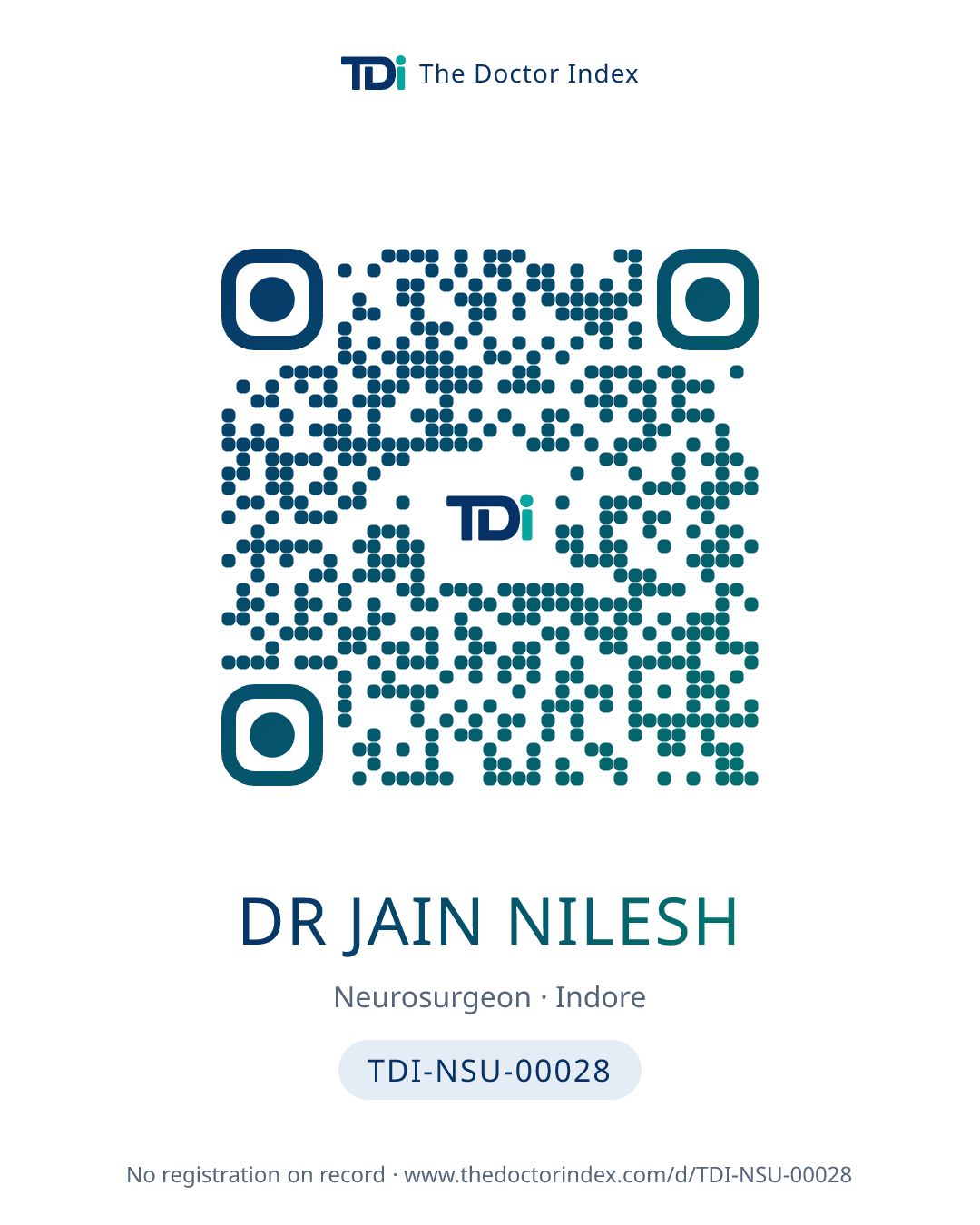 QR card for Dr Jain Nilesh, TDI-NSU-00028
