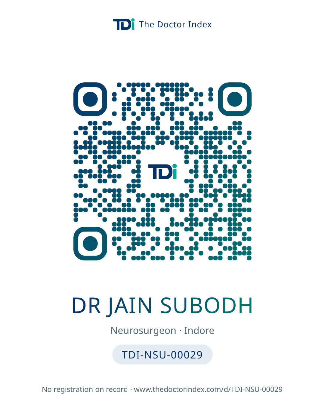 QR card for Dr Jain Subodh, TDI-NSU-00029