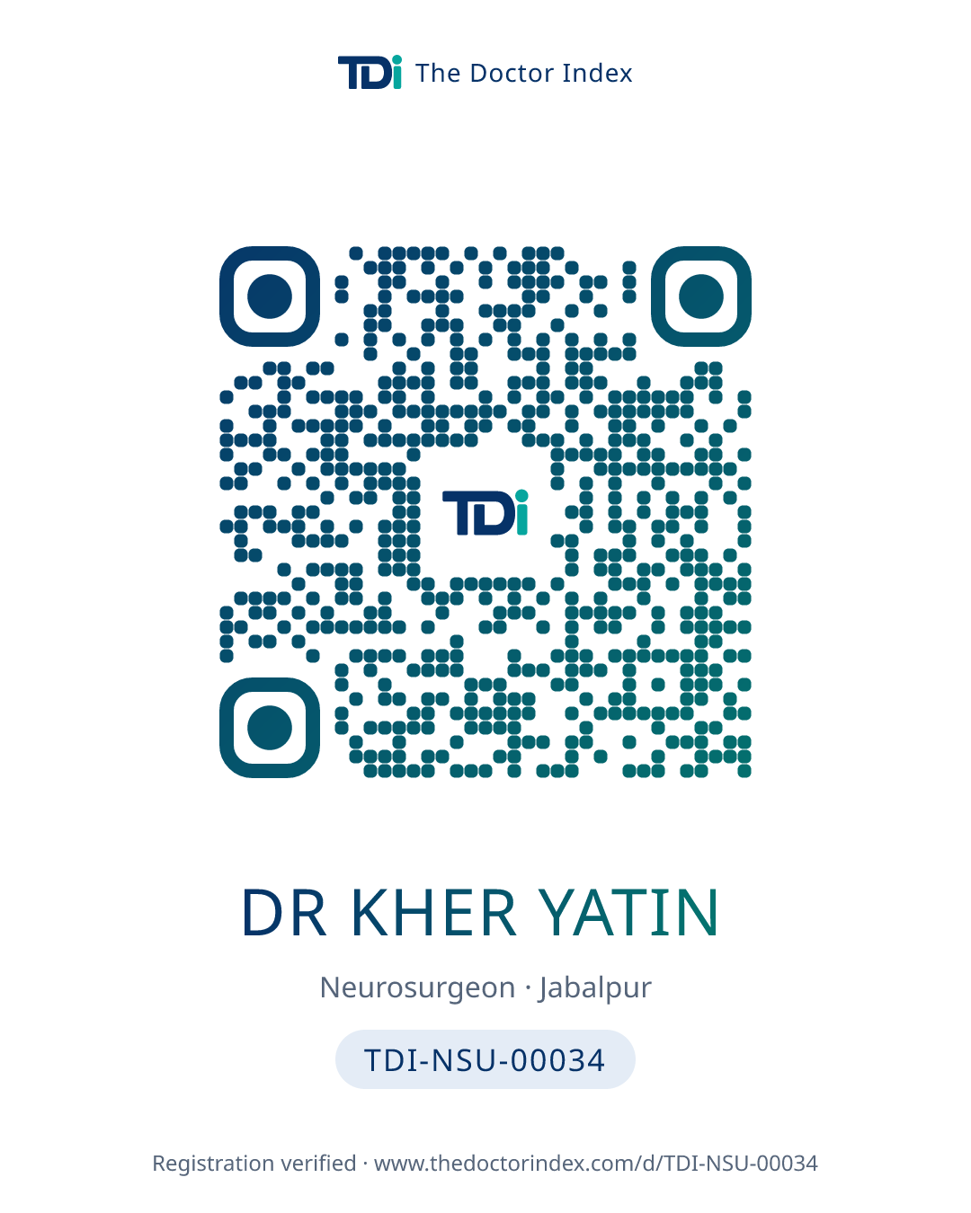 QR card for Dr Kher Yatin, TDI-NSU-00034