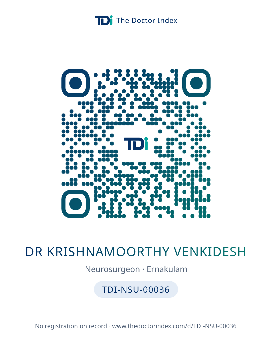 QR card for Dr Krishnamoorthy Venkidesh, TDI-NSU-00036