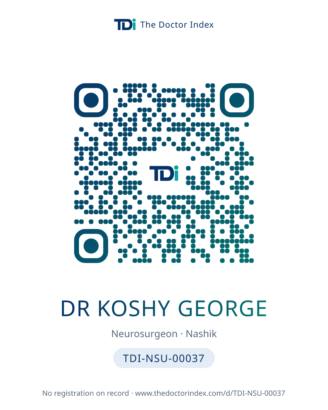 QR card for Dr Koshy George, TDI-NSU-00037