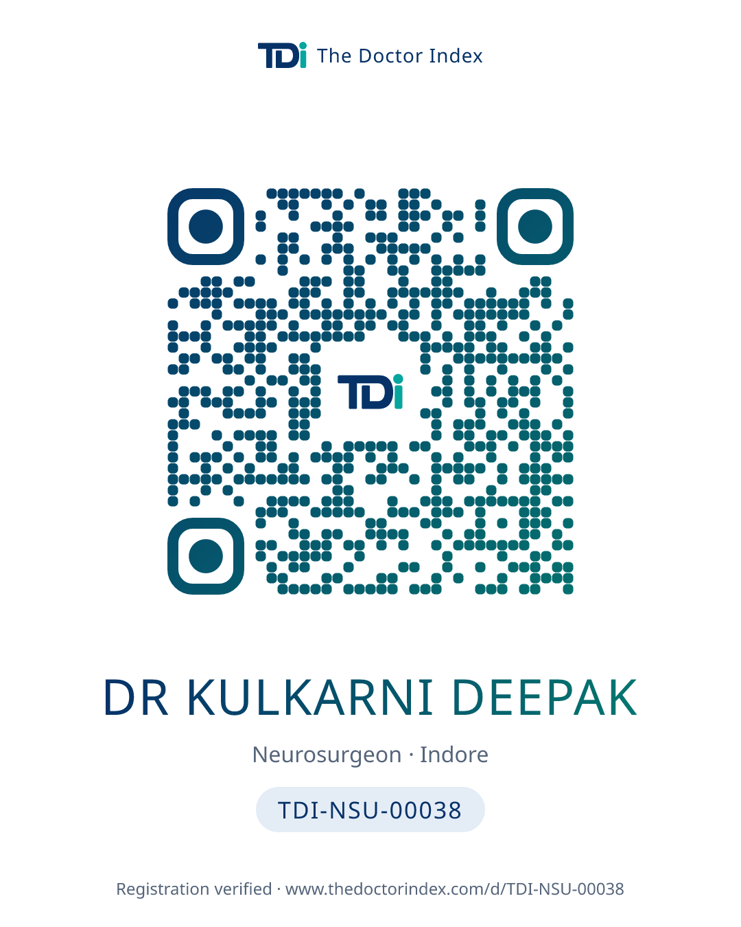 QR card for Dr Kulkarni Deepak, TDI-NSU-00038