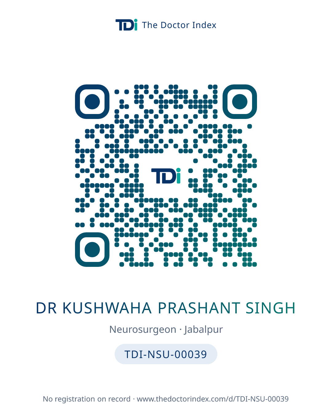 QR card for Dr Kushwaha Prashant Singh, TDI-NSU-00039