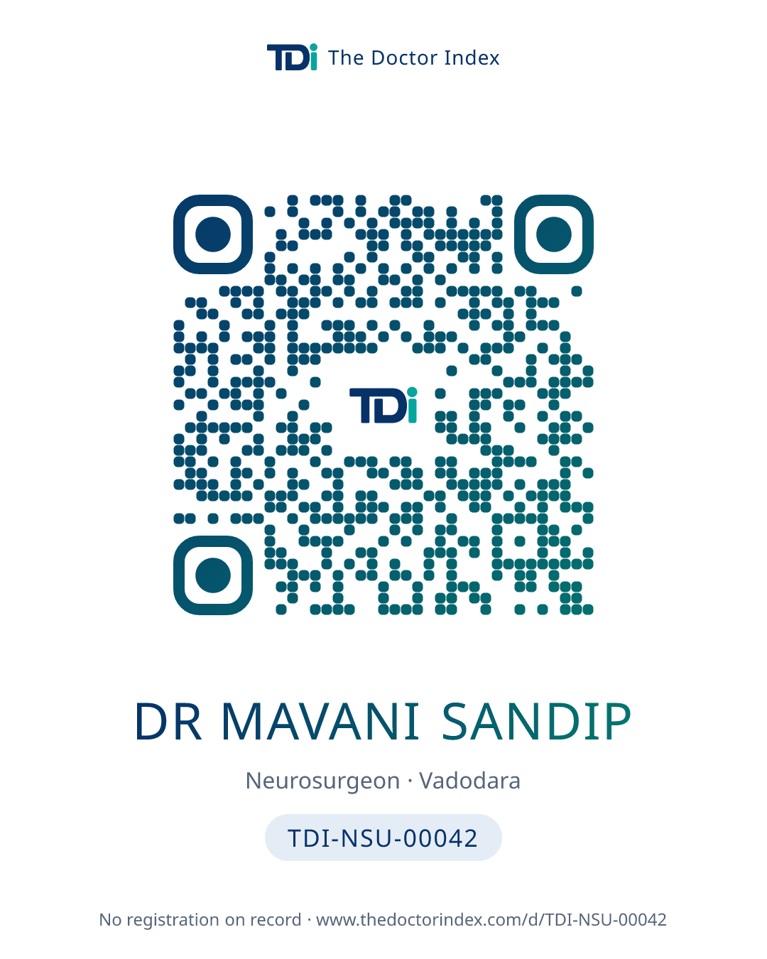 QR card for Dr Mavani Sandip, TDI-NSU-00042