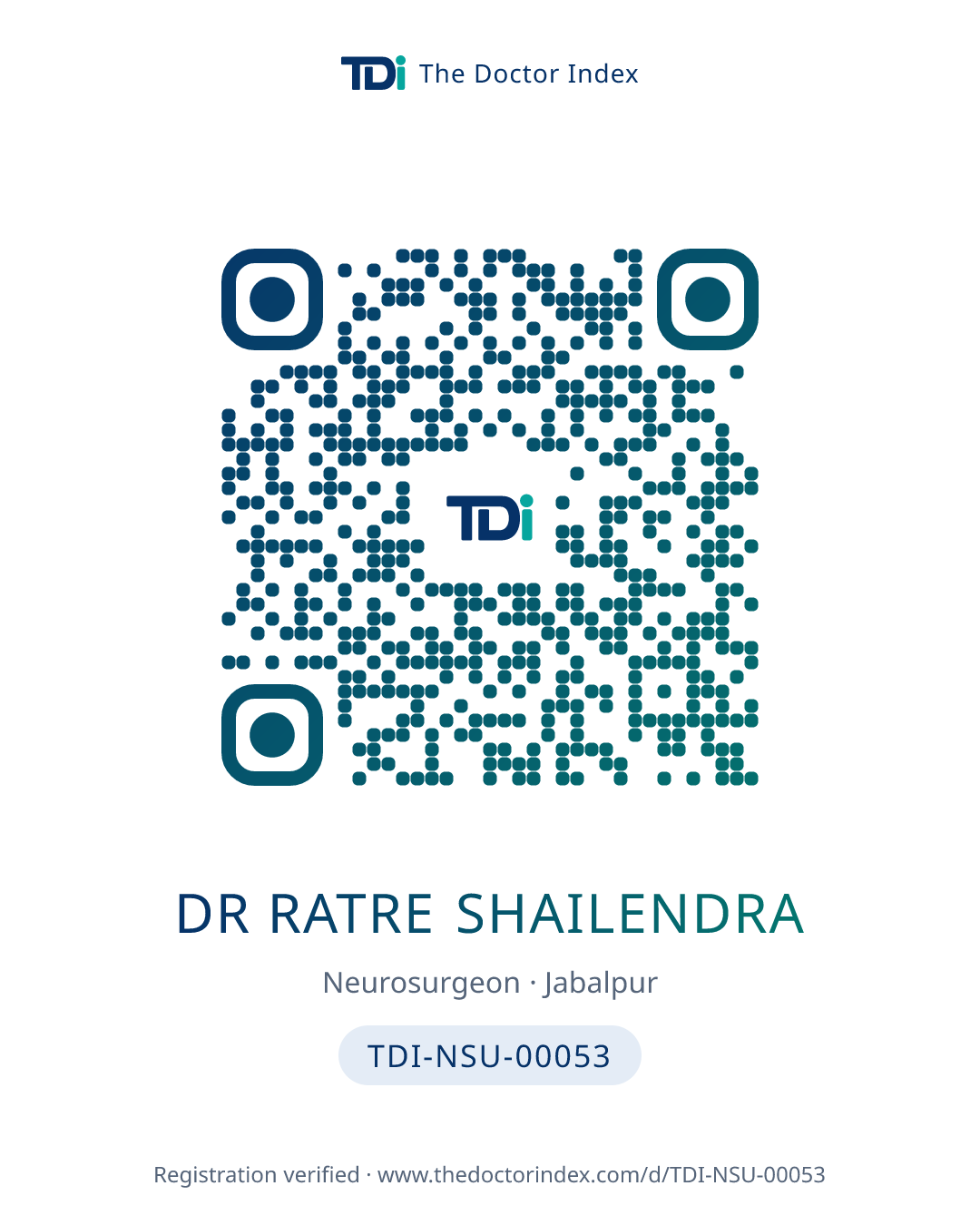 QR card for Dr Ratre Shailendra, TDI-NSU-00053