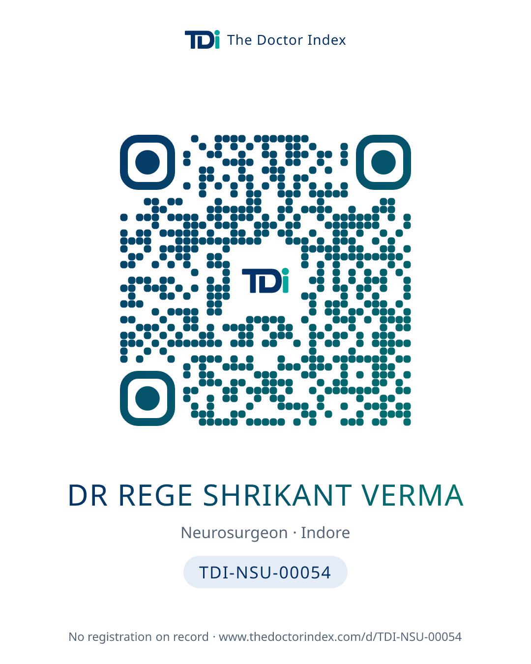 QR card for Dr Rege Shrikant Verma, TDI-NSU-00054