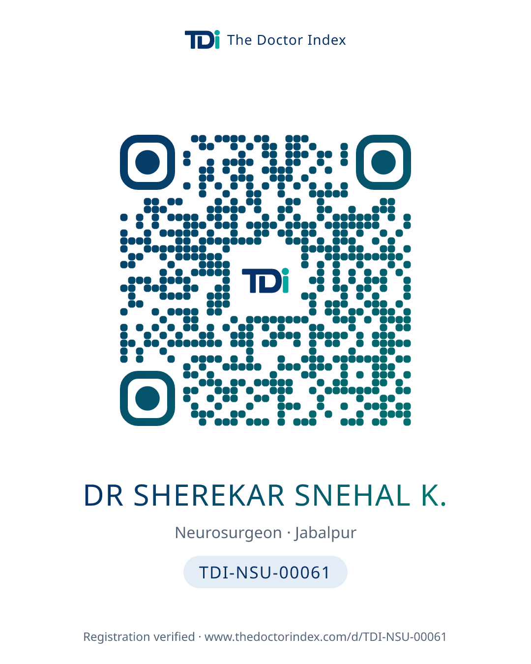 QR card for Dr Sherekar Snehal K., TDI-NSU-00061