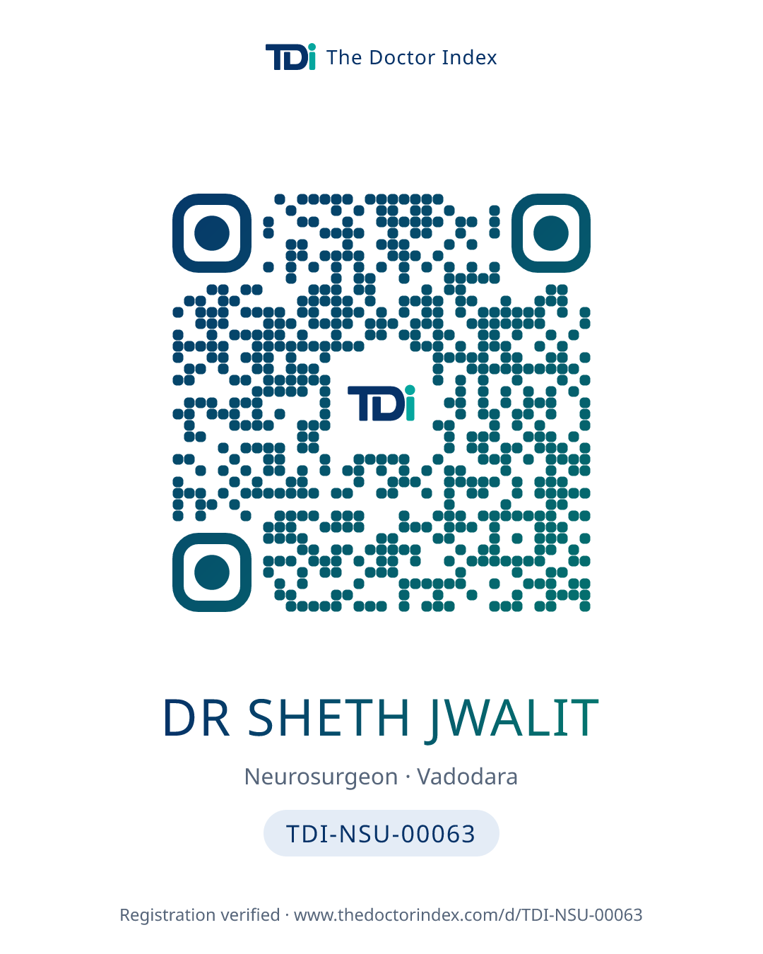 QR card for Dr Sheth Jwalit, TDI-NSU-00063