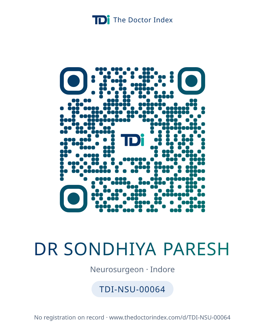 QR card for Dr Sondhiya Paresh, TDI-NSU-00064