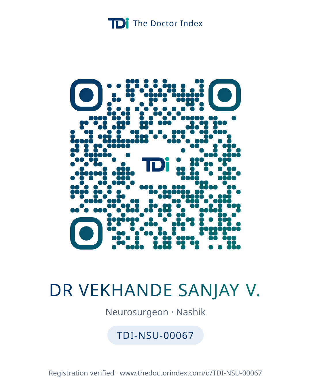 QR card for Dr Vekhande Sanjay V., TDI-NSU-00067