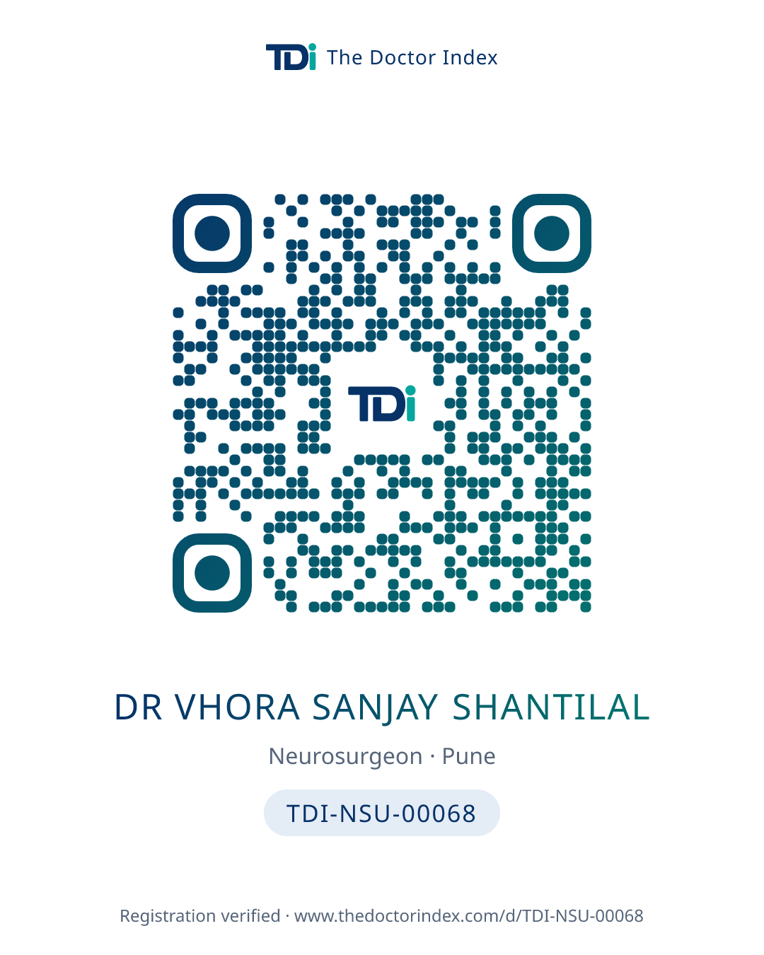QR card for Dr Vhora Sanjay Shantilal, TDI-NSU-00068