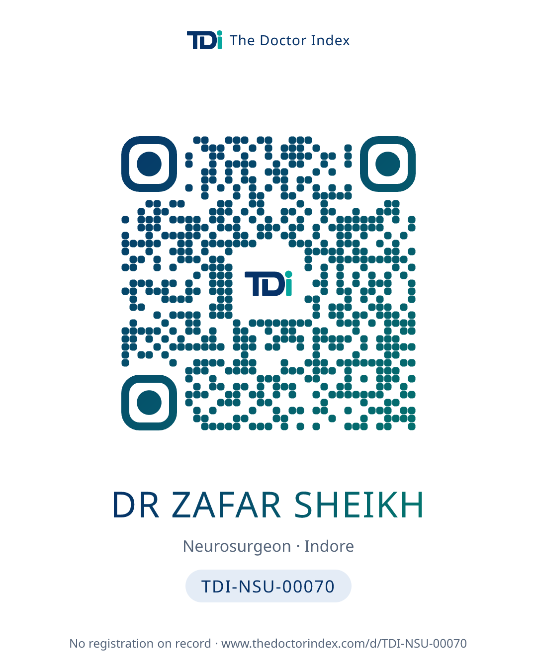 QR card for Dr Zafar Sheikh, TDI-NSU-00070