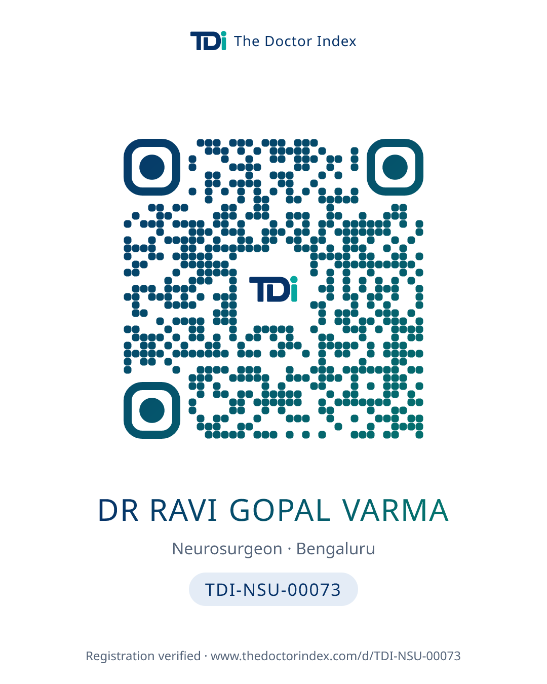 QR card for Dr Ravi Gopal Varma, TDI-NSU-00073