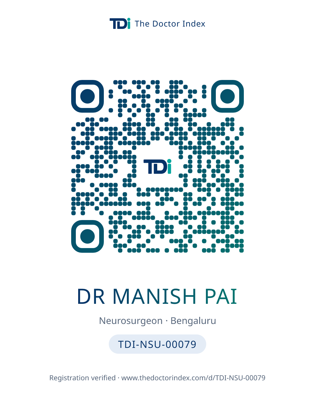 QR card for Dr Manish Pai, TDI-NSU-00079
