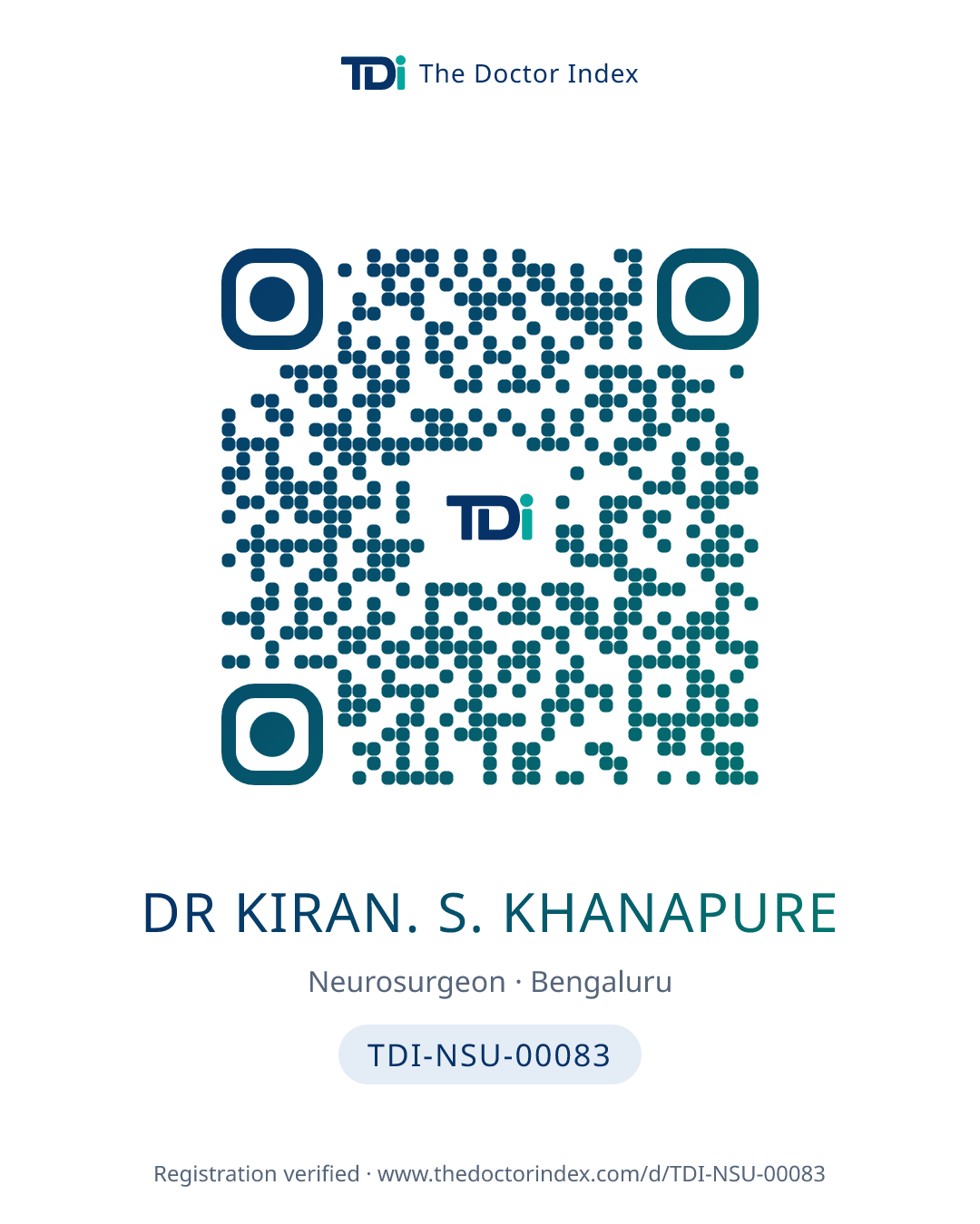 QR card for Dr Kiran. S. Khanapure, TDI-NSU-00083