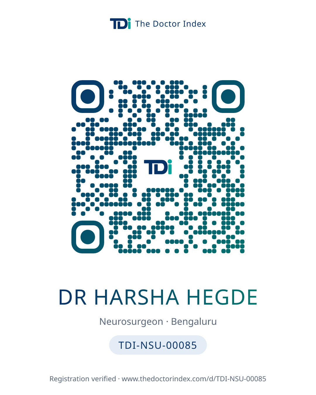 QR card for Dr Harsha Hegde, TDI-NSU-00085