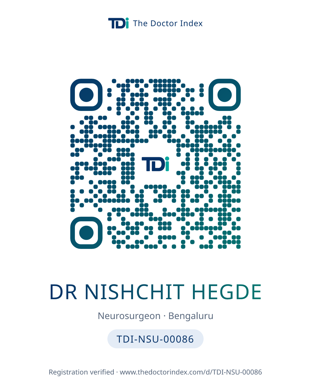 QR card for Dr Nishchit Hegde, TDI-NSU-00086