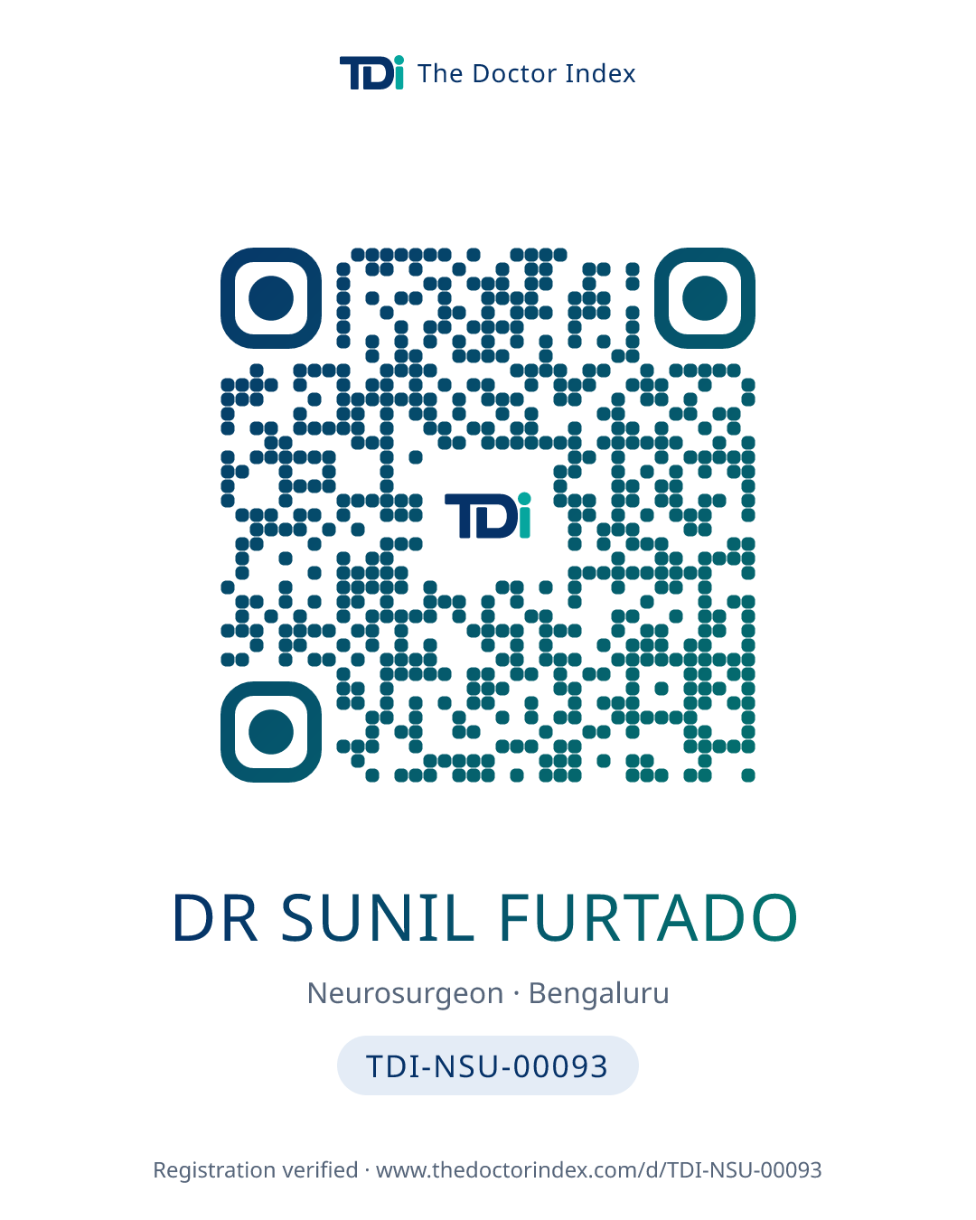 QR card for Dr Sunil Furtado, TDI-NSU-00093