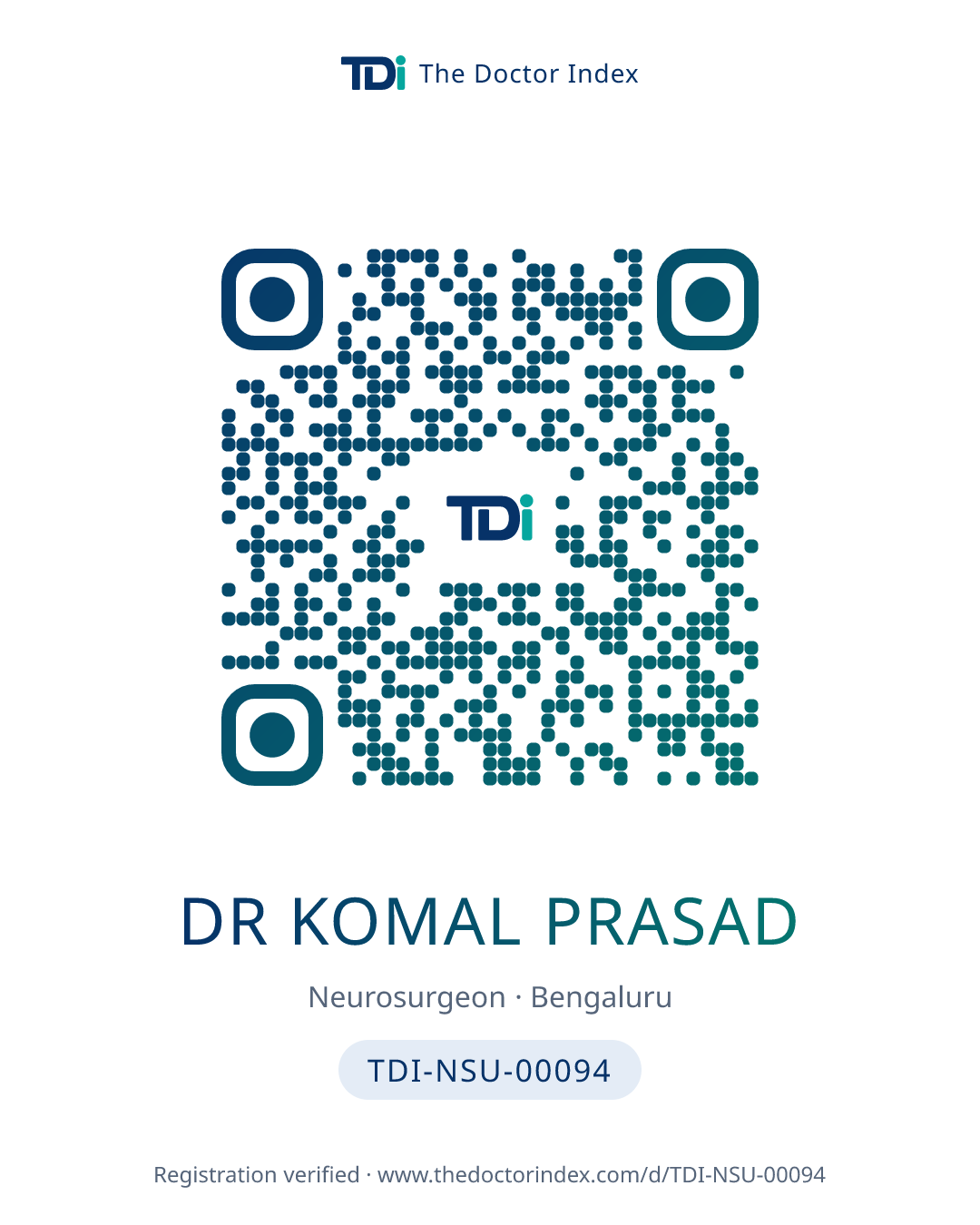 QR card for Dr Komal Prasad, TDI-NSU-00094