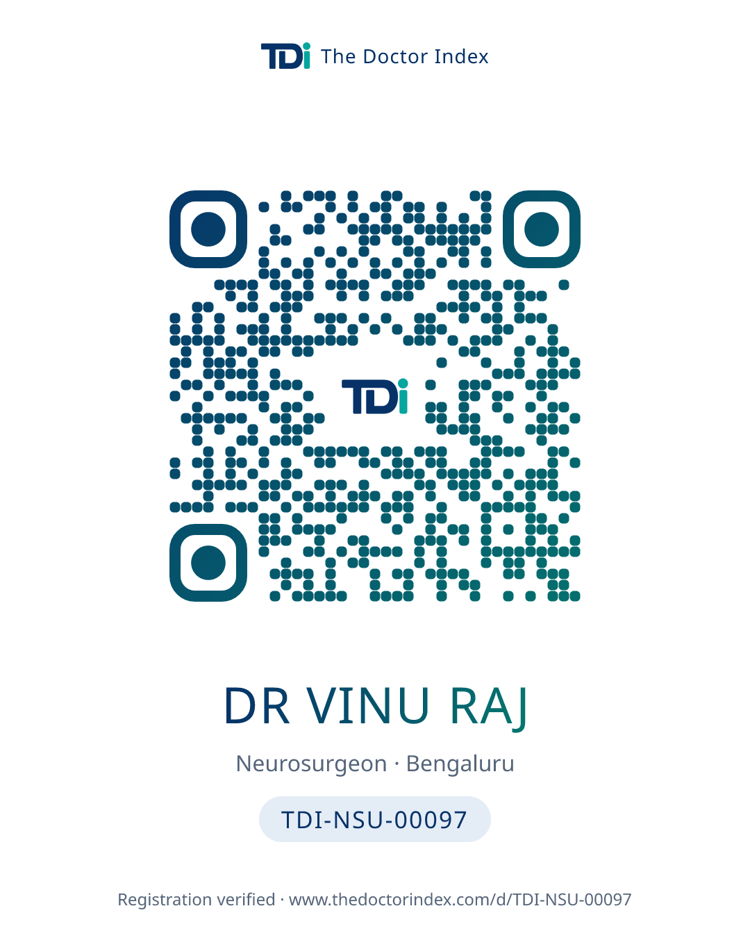 QR card for Dr Vinu Raj, TDI-NSU-00097